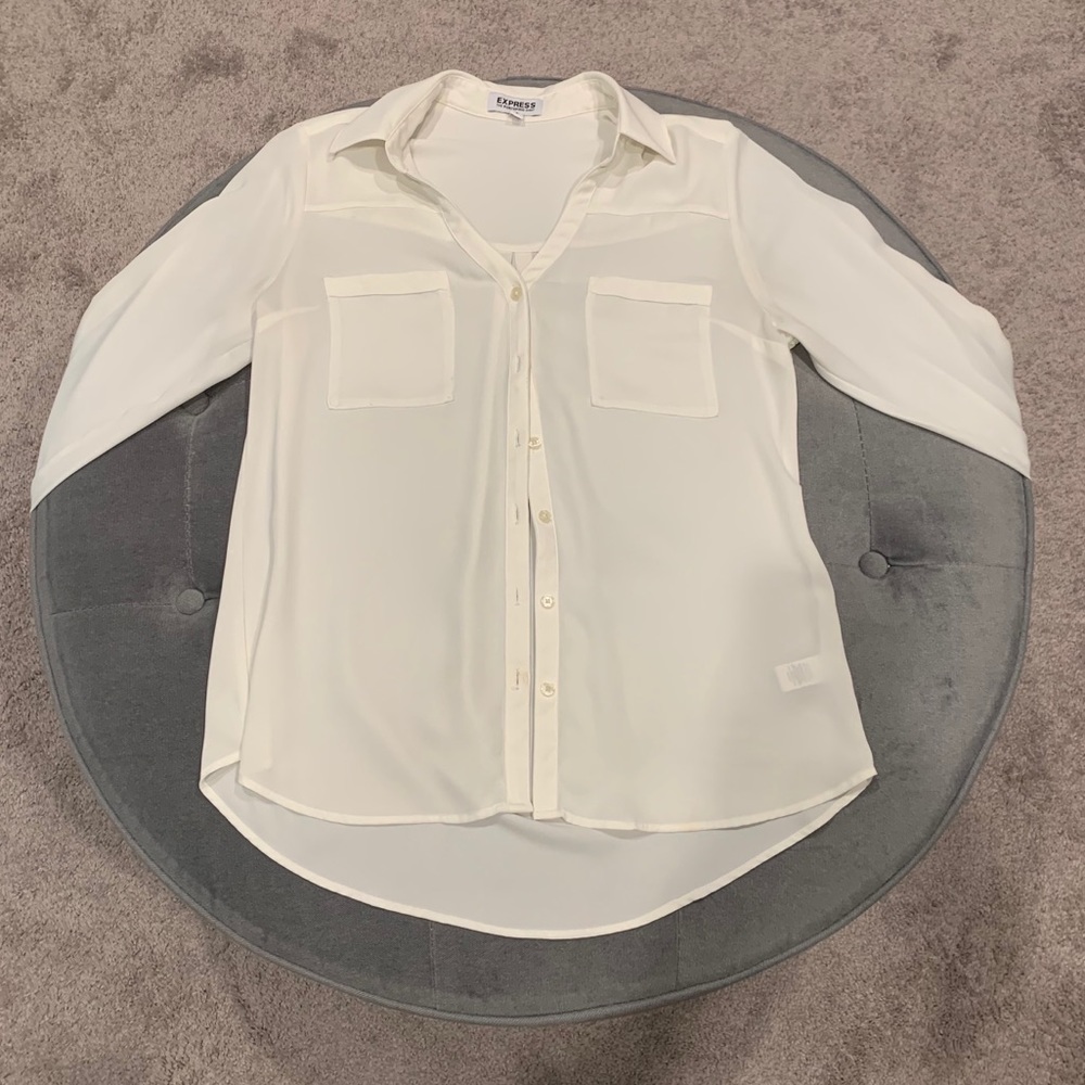 White Button Down Express Blouse